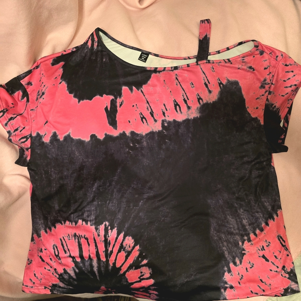 Women's Tie-Dye Top - Pink and Black